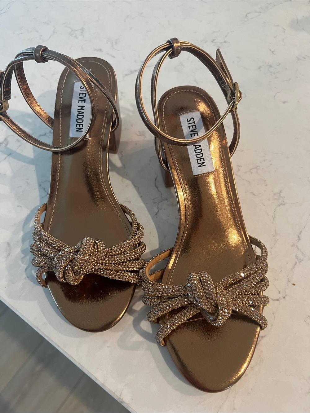 Steve Madden Rose Gold Knotted Strap Heeled Sandals
